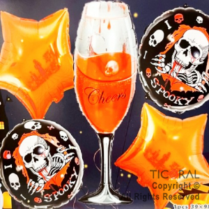 SET DE GLOBOS METALIZADO HALLOWEEN COPA CHEERS PIRATAS 5 UNIDADES X 1